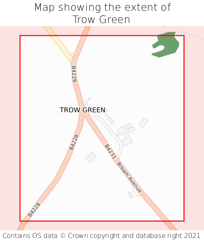 Map showing extent of Trow Green as bounding box