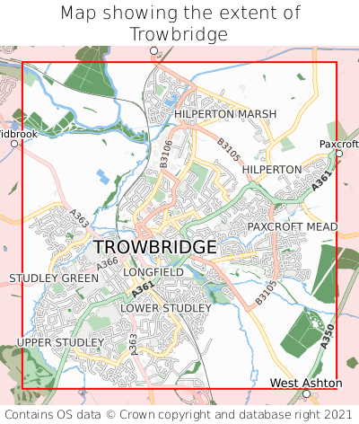 Map showing extent of Trowbridge as bounding box