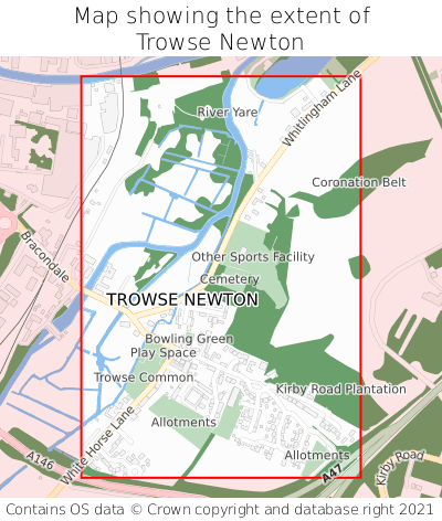 Map showing extent of Trowse Newton as bounding box