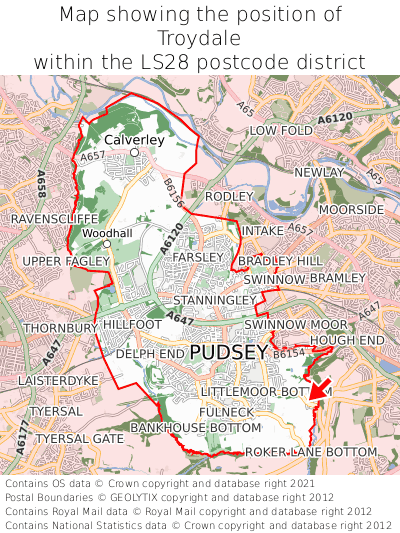 Map showing location of Troydale within LS28