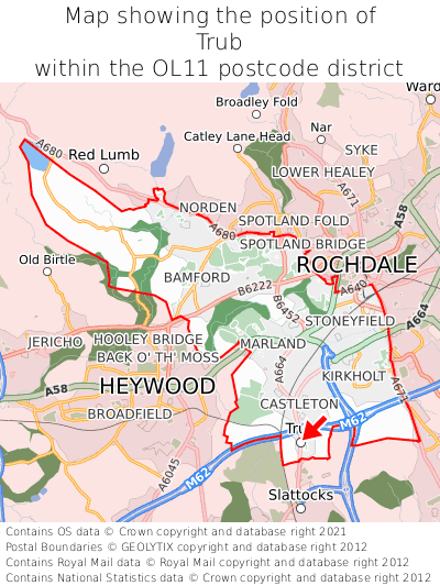 Map showing location of Trub within OL11