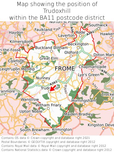 Map showing location of Trudoxhill within BA11