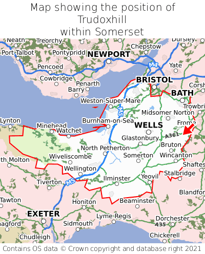 Map showing location of Trudoxhill within Somerset