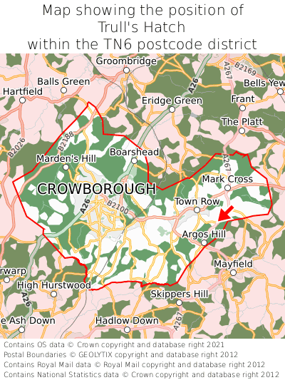 Map showing location of Trull's Hatch within TN6