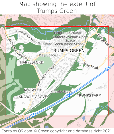 Map showing extent of Trumps Green as bounding box
