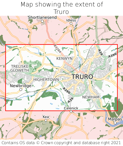 Map showing extent of Truro as bounding box