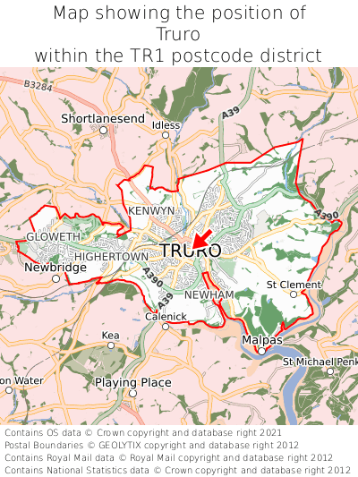 Map showing location of Truro within TR1