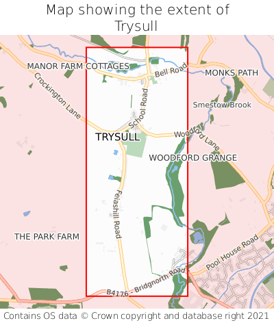 Map showing extent of Trysull as bounding box
