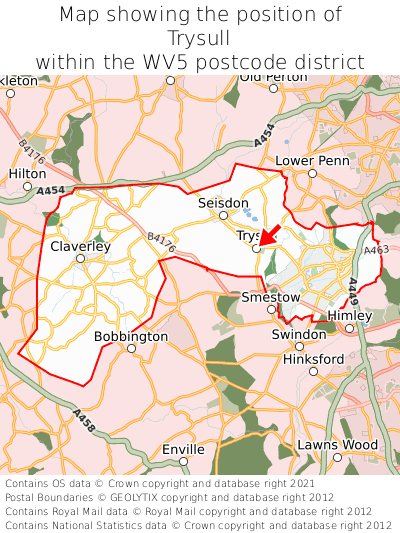 Map showing location of Trysull within WV5