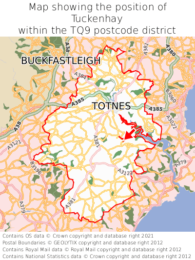 Map showing location of Tuckenhay within TQ9