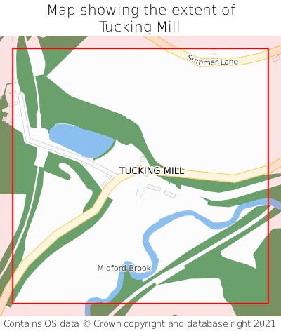 Map showing extent of Tucking Mill as bounding box
