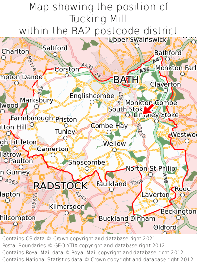 Map showing location of Tucking Mill within BA2