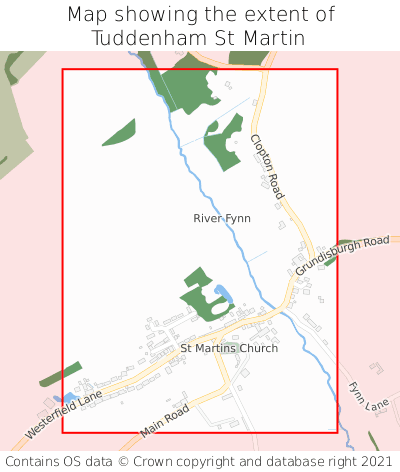 Map showing extent of Tuddenham St Martin as bounding box