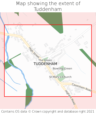 Map showing extent of Tuddenham as bounding box