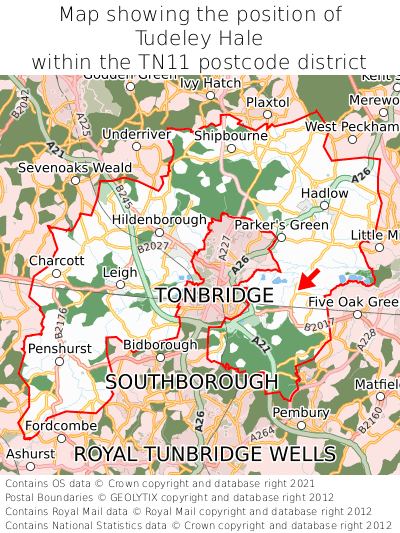 Map showing location of Tudeley Hale within TN11