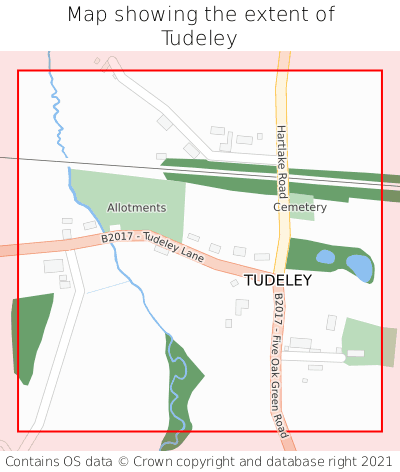 Map showing extent of Tudeley as bounding box