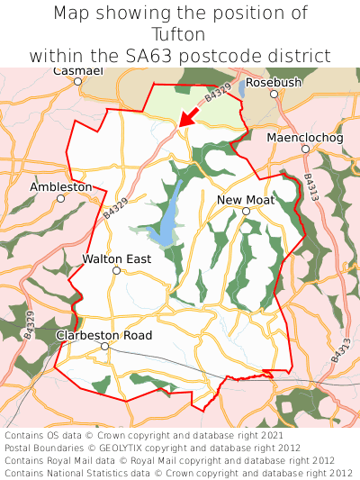 Map showing location of Tufton within SA63