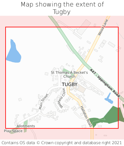 Map showing extent of Tugby as bounding box