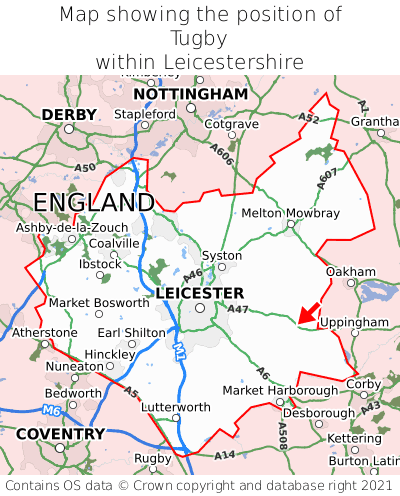 Map showing location of Tugby within Leicestershire