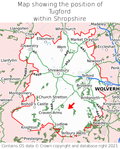 Map showing location of Tugford within Shropshire