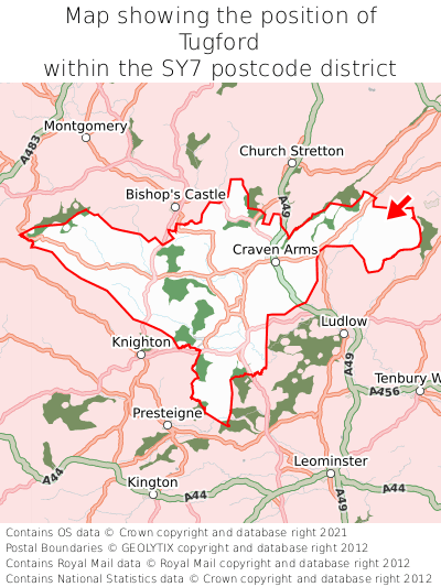 Map showing location of Tugford within SY7