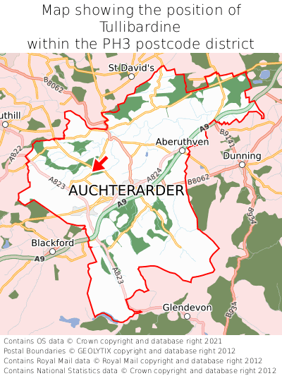 Map showing location of Tullibardine within PH3