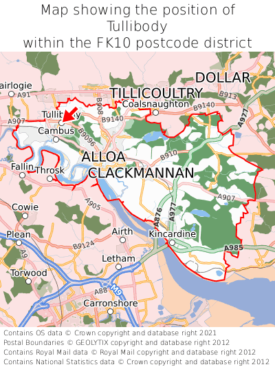 Map showing location of Tullibody within FK10