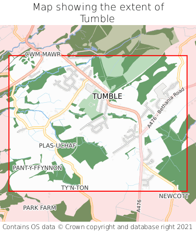Map showing extent of Tumble as bounding box