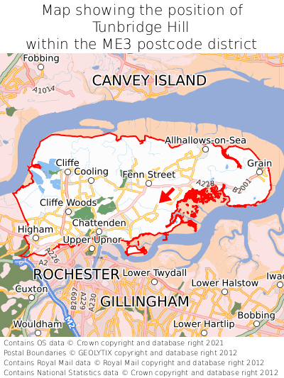Map showing location of Tunbridge Hill within ME3