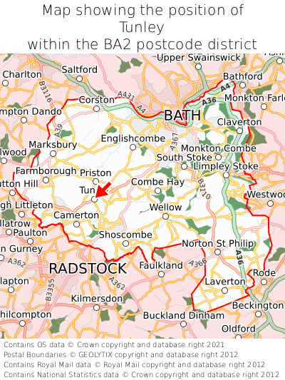 Map showing location of Tunley within BA2