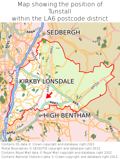 Map showing location of Tunstall within LA6