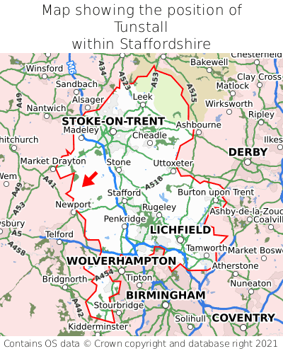 Map showing location of Tunstall within Staffordshire