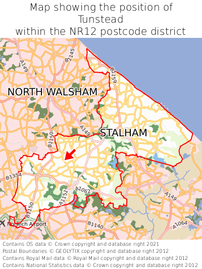 Map showing location of Tunstead within NR12