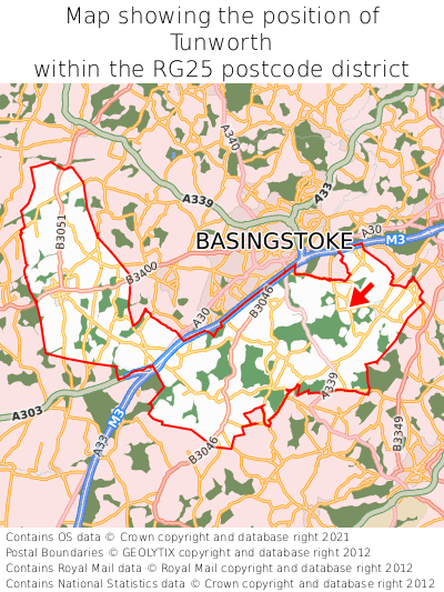 Map showing location of Tunworth within RG25