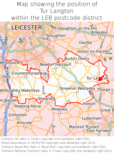 Map showing location of Tur Langton within LE8