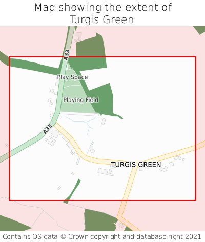 Map showing extent of Turgis Green as bounding box