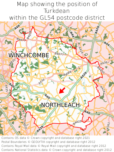 Map showing location of Turkdean within GL54