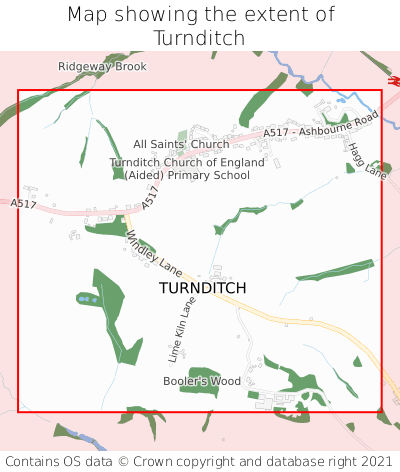 Map showing extent of Turnditch as bounding box