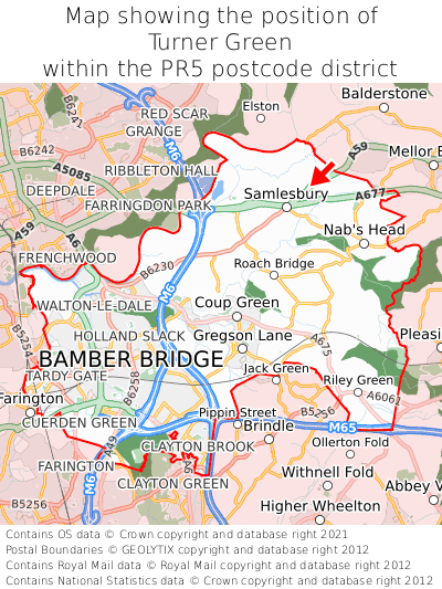 Map showing location of Turner Green within PR5