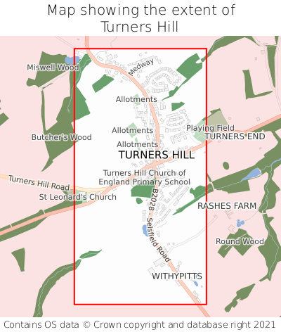 Map showing extent of Turners Hill as bounding box