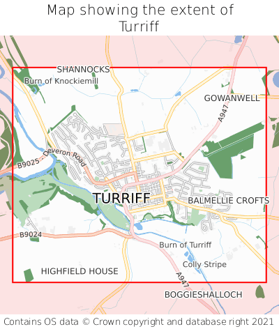 Map showing extent of Turriff as bounding box