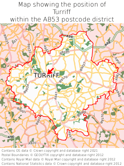 Map showing location of Turriff within AB53