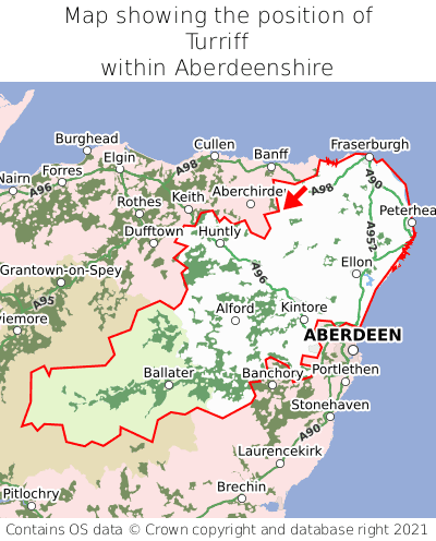 Map showing location of Turriff within Aberdeenshire