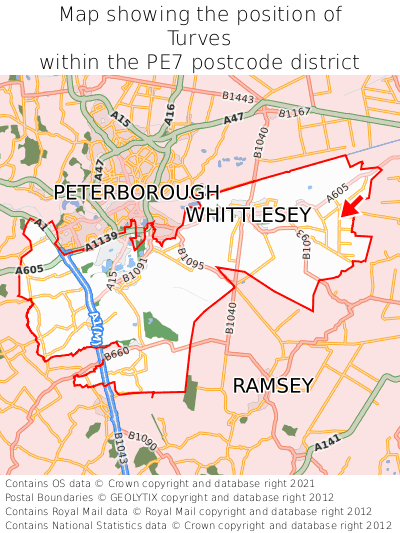 Map showing location of Turves within PE7