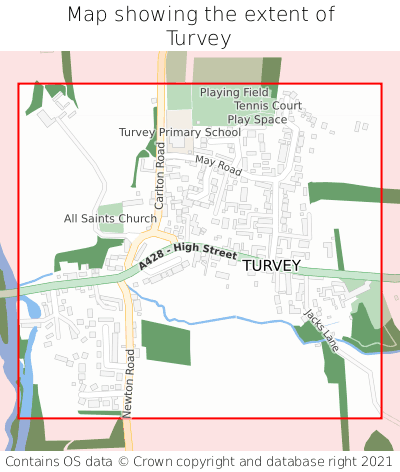 Map showing extent of Turvey as bounding box