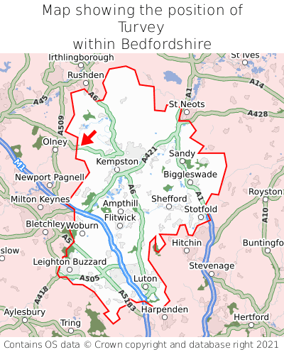 Map showing location of Turvey within Bedfordshire