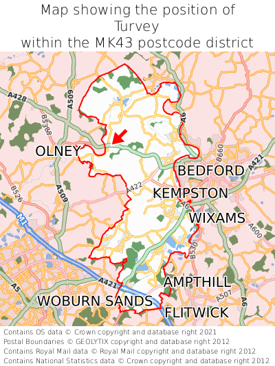 Map showing location of Turvey within MK43