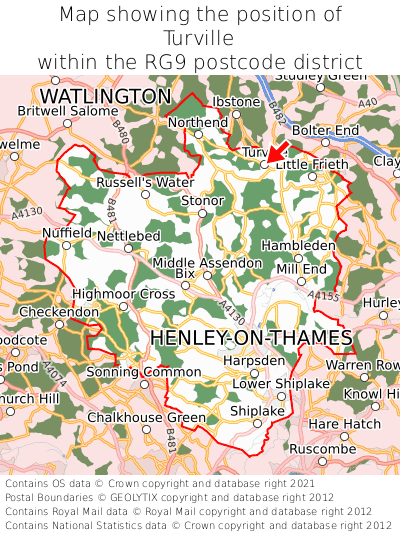Map showing location of Turville within RG9