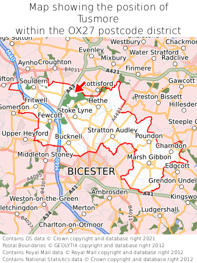 Map showing location of Tusmore within OX27