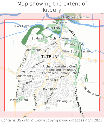 Map showing extent of Tutbury as bounding box